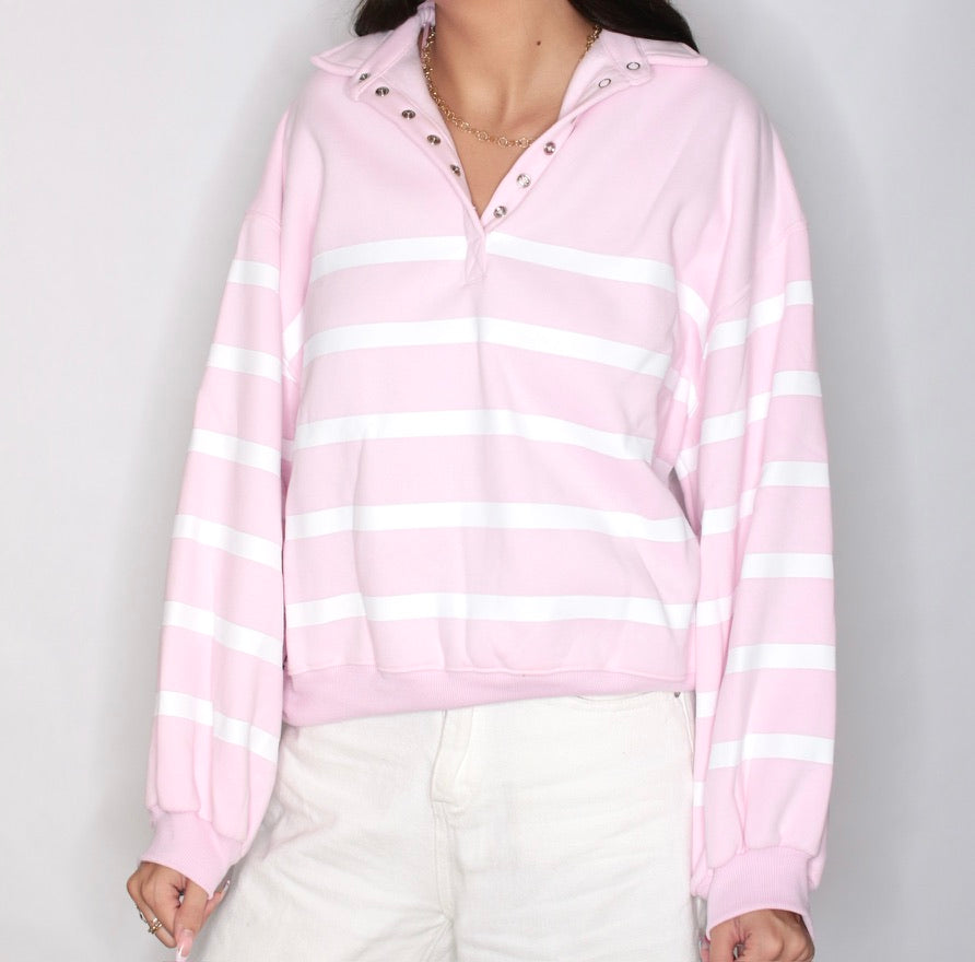 Pink Ribbon Striped Pullover