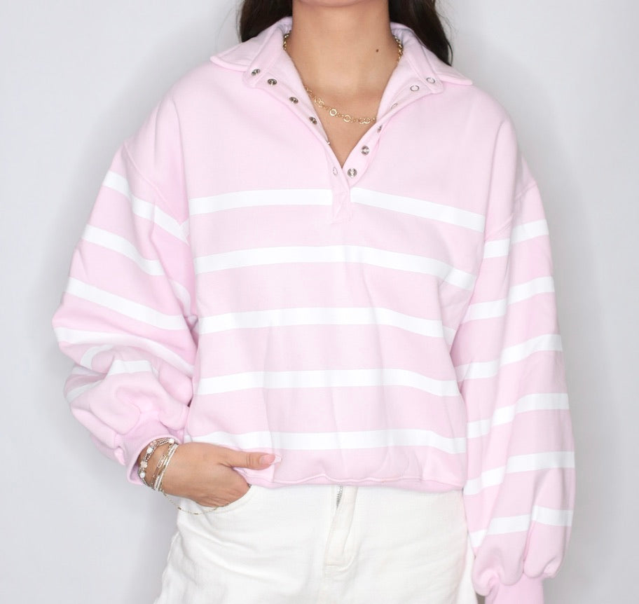 Pink Ribbon Striped Pullover